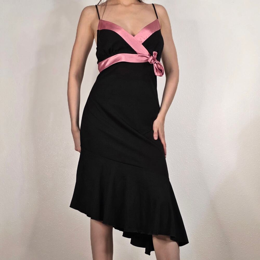 Y2K Black Pink Bow Homecoming Dress Asymmetrical Satin Trixxi HOCO Medium
